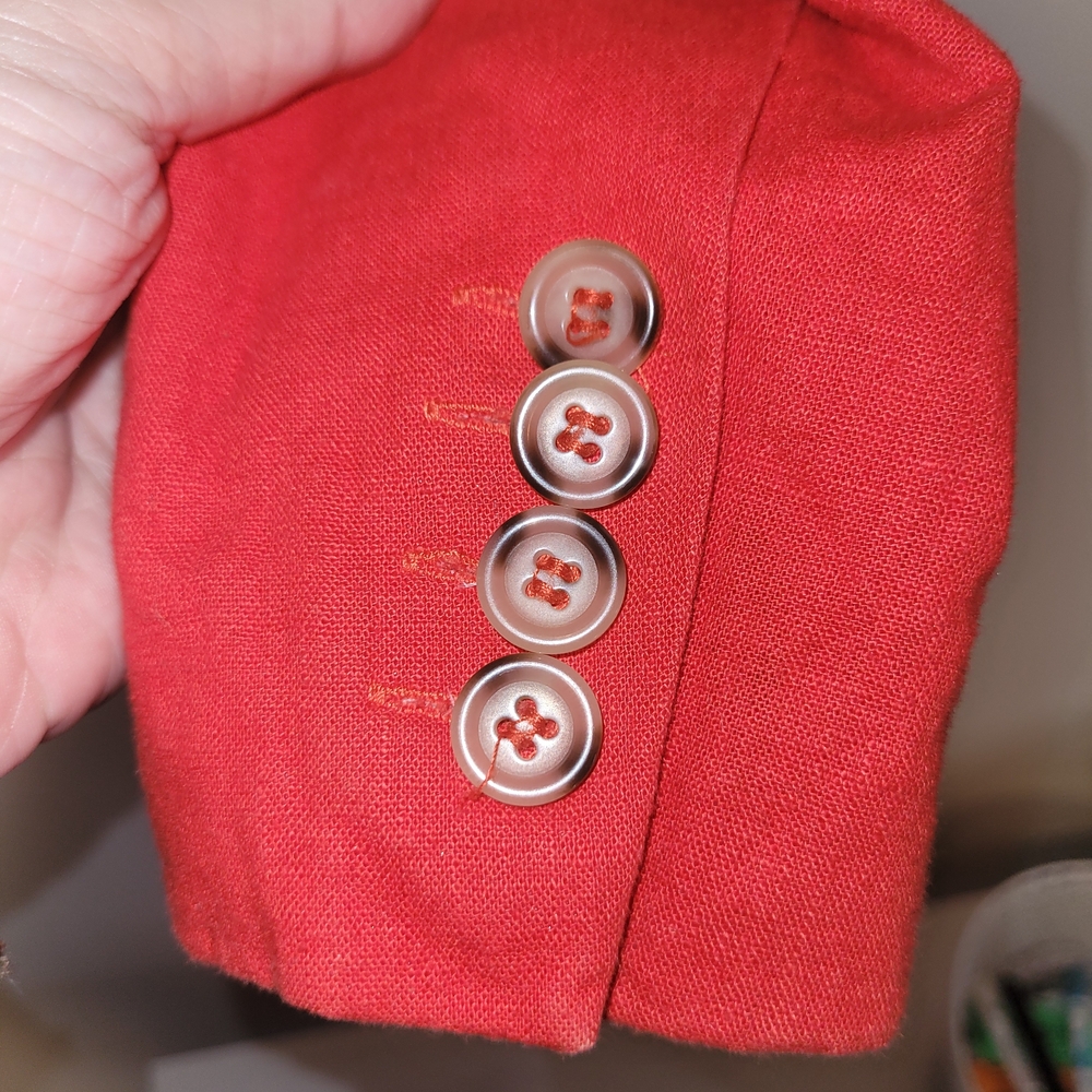 Adrienne Vittadini Red Linen Blend Blazer M Tailored Office Jacket - Picture 7 of 7